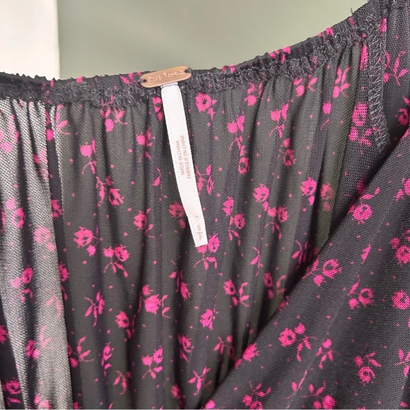 Free People Sweetie Pie Pink Black Mesh Top size S - Picture 5 of 6